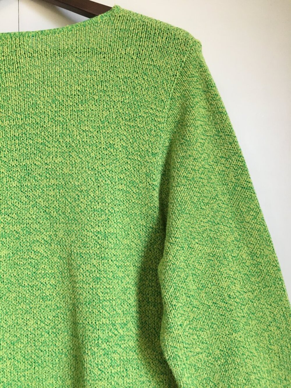Vintage 90s Parkhurst Lime Green Knit Stitchwork Cotton Blend Sweater L - Picture 9 of 16